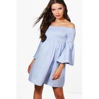 off the shoulder sun dress blue