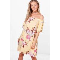 Off The Shoulder Floral Shift Dress - yellow