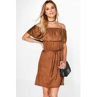 Off The Shoulder Tie Dress - rust