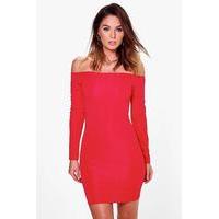 Off Shoulder Midi Dress - red