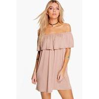 Off The Shoulder Swing Dress - taupe