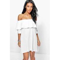 off the shoulder ruffle dress white