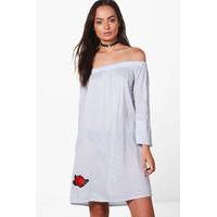 Off The Shoulder Embroidered Dress - blue