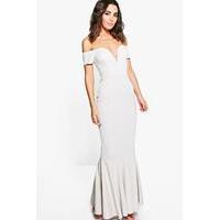Off The Shoulder Fish Tail Maxi Dress - silver