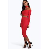 off the shoulder top mini skirt co ord set red