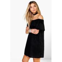 Off The Shoulder Cotton Sun Dress - black