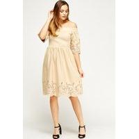 off shoulder laser cut suedette dress