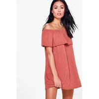 Off The Shoulder Swing Dress - antique rose