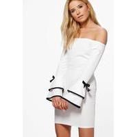 Off Shoulder Frill Sleeve Detail Bodycon - ivory