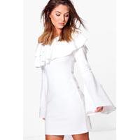 Off One Shoulder Frill Bodycon Dress - ivory