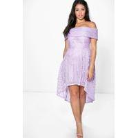 off the shoulder dip hem full midi dress violet