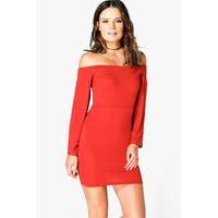 Off The Shoulder Mini Dress - rust