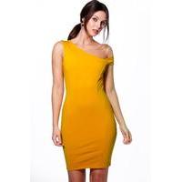 off the shoulder detail bodycon dress ochre