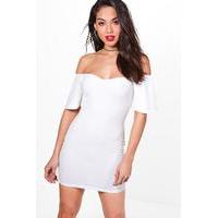Off Shoulder Frill Bodycon Dress - ivory