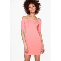 Off Shoulder Bodycon Dress - coral