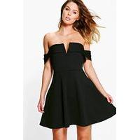 Off Shoulder Skater Dress - black