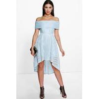 Off The Shoulder Dip Hem Full Midi Dress - pale blue