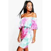 Off Shoulder Tropical Bodycon Dress - white