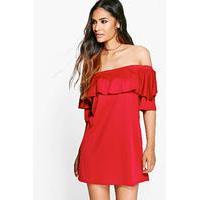 off the shoulder ruffle dress berry