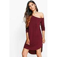 off The Shoulder Dip Hem Dress - berry