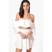 Off The Shoulder Woven Mini Skirt Co-Ord - ivory