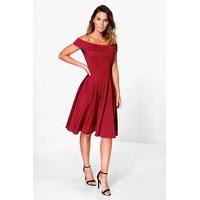 Off The Shoulder Midi Dress - berry