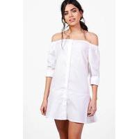 Off the Shoulder Peplum Shirt Dress - white