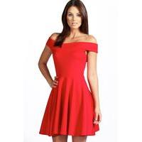 Off The Shoulder Skater Dress - red