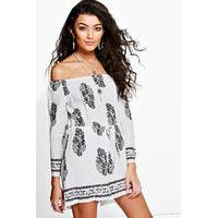 Off The Shoulder Printed Playsuit - white