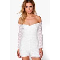Off The Shoulder Lace Playsuit - ivory