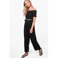 Off The Shoulder Cheesecloth Jumpsuit - black