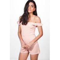 Off shoulder Bardot Ruffle Playsuit - blush