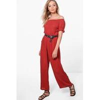 Off The Shoulder Cheesecloth Jumpsuit - rust