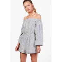 Off The Shoulder Gingham Playsuit - grey