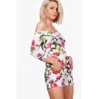 Off Shoulder Printed Playsuit - multi