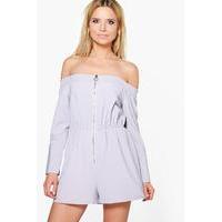 Off The Shoulder Flare Sleeve Playsuit - grey