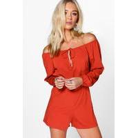 off the shoulder woven playsuit spice