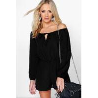 off the shoulder woven playsuit black