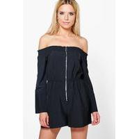 Off The Shoulder Flare Sleeve Playsuit - black