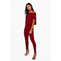 Off The Shoulder Top Skinny Trouser - berry