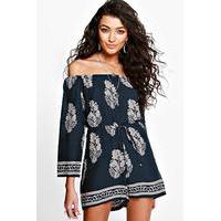 off the shoulder printed playsuit navy