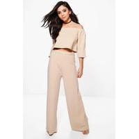 Off The Shoulder Crop Wide Leg Co-Ord - stone