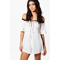 Off the Shoulder Tie Neck Swing Playsuit - ivory