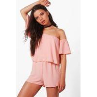 Off shoulder Ruffle Sleeve Playsuit - pink