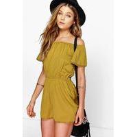 Off The Shoulder Woven Playsuit - olive