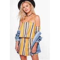 Off Shoulder Striped Playsuit - mustard