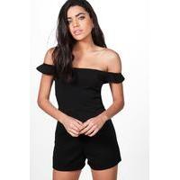 off shoulder bardot ruffle playsuit black