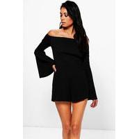 Off The Shoulder Flare Sleeve Playsuit - black