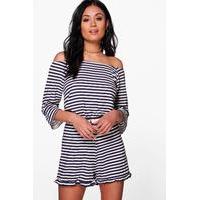 off shoulder striped playsuit blue