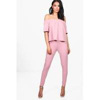 off shoulder crop skinny trouser rose